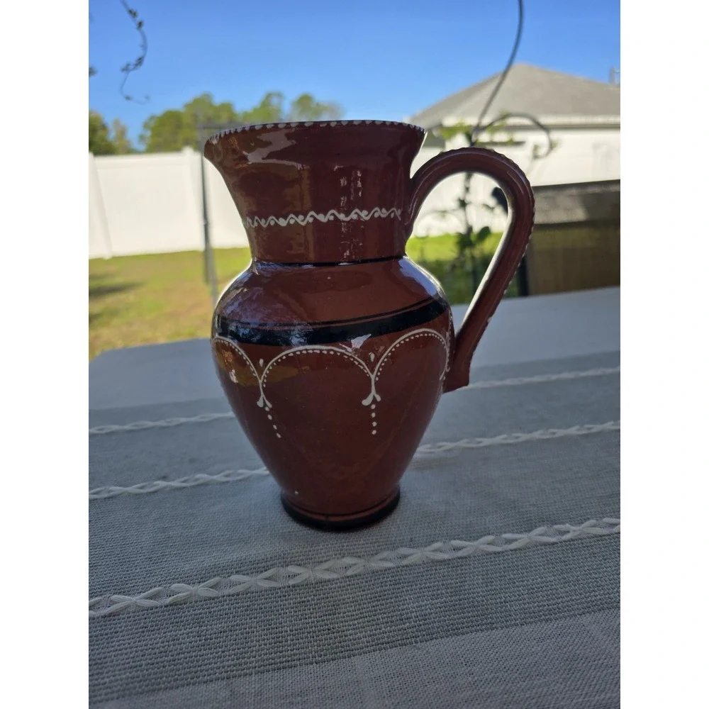 VTG Portuguese Pottery Redware Pitcher 8.75